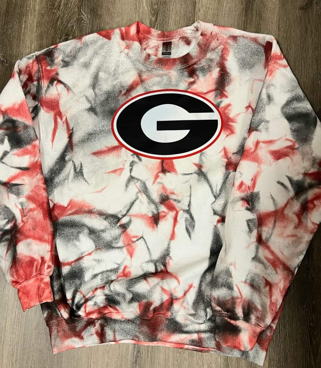 UGA Custom Tie Dye Red and Black Crewneck