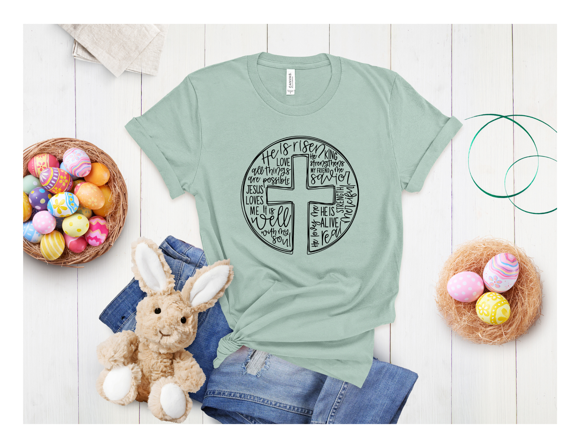 He Is Risen Circle with Cross in the Middle