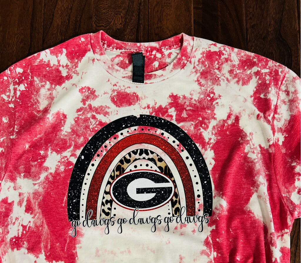 Go Dawgs Rainbow UGA Custom Bleached T-Shirt